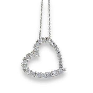 Brass JCM China Silver Tone Cubic Zirconia CZ Open Heart Pendant ONLY